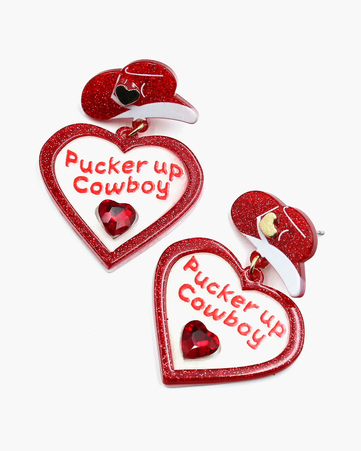 'PUCKER UP COWBOYS' Heart Dangle Earrings