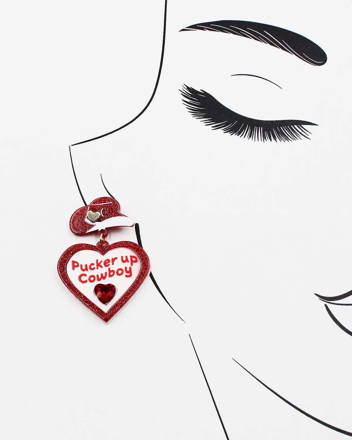 'PUCKER UP COWBOYS' Heart Dangle Earrings