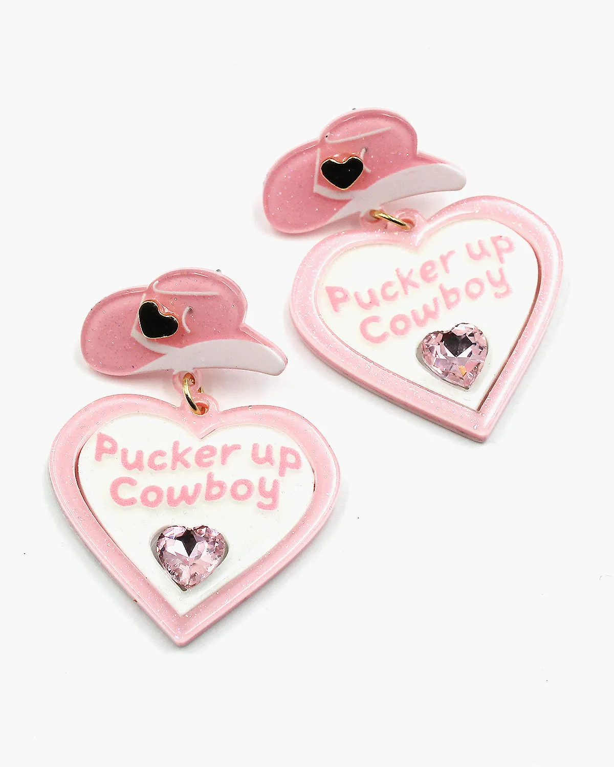 'PUCKER UP COWBOYS' Heart Dangle Earrings