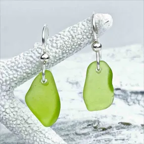 Radiant Lime Green Sea Glass Drop Earrings| #1754