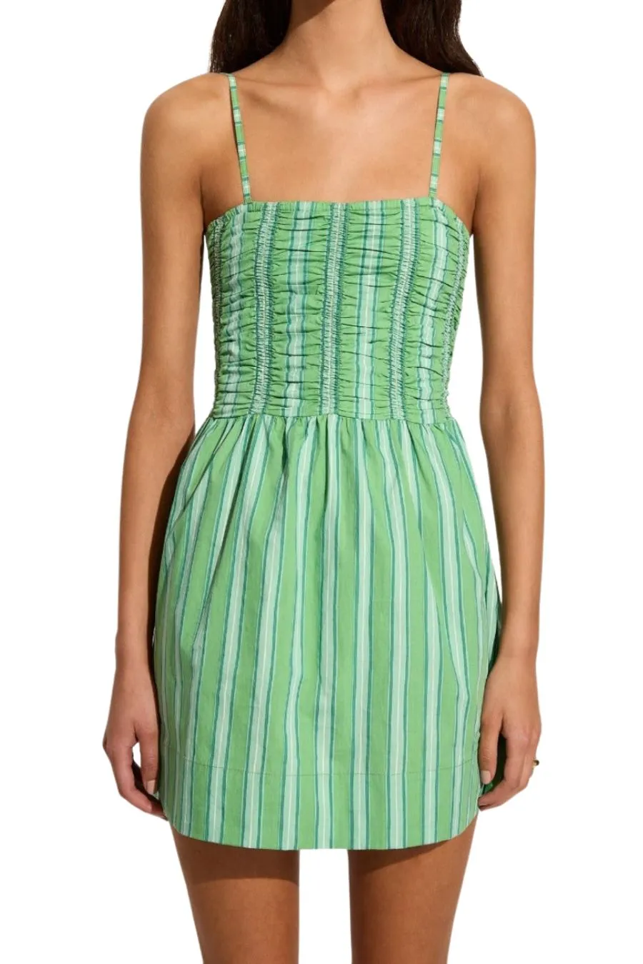 Rhea Mini Dress in Green Akaia Stripe