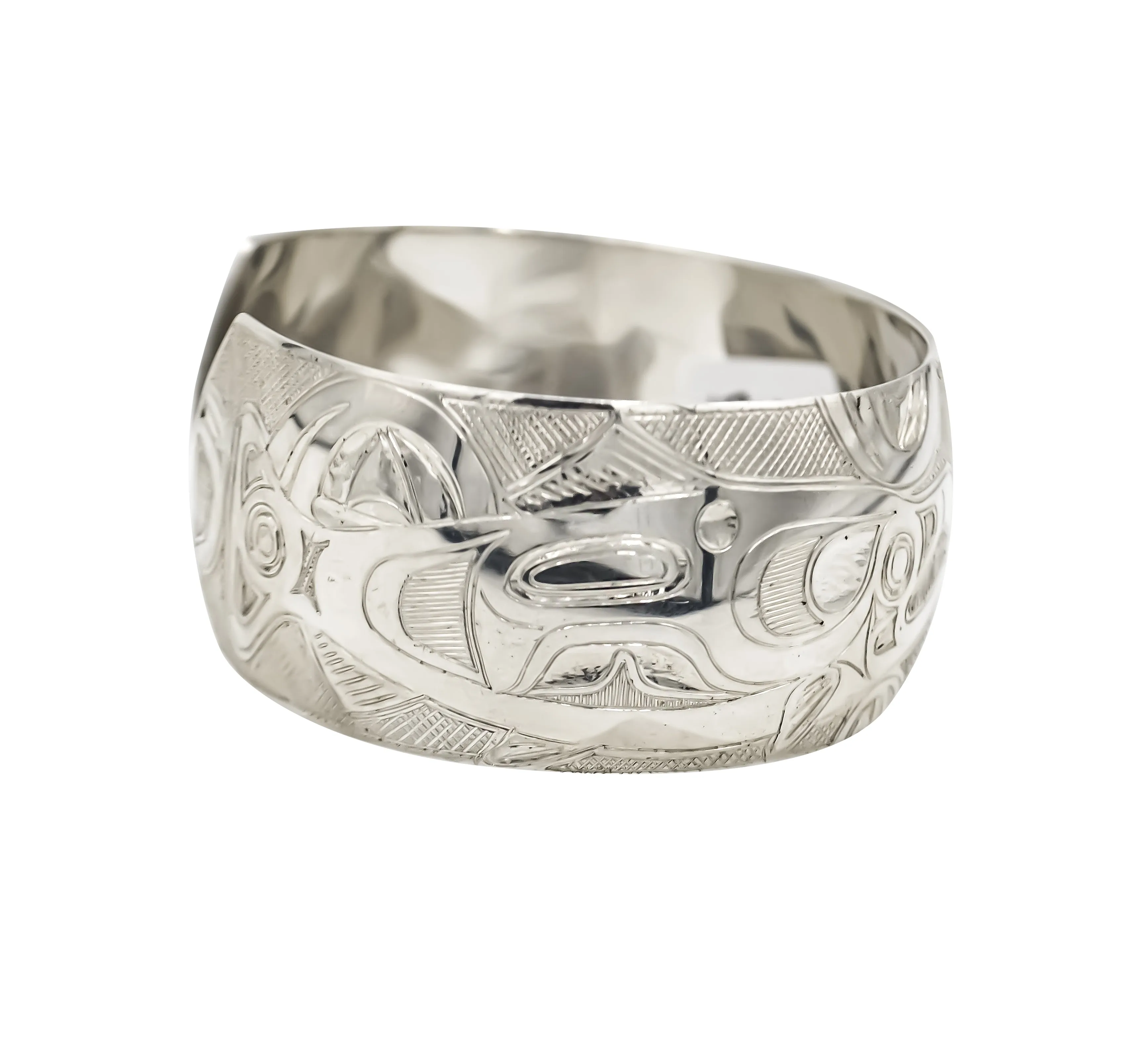 Salmon - Hand Engraved Sterling Silver Cuff Bracelet