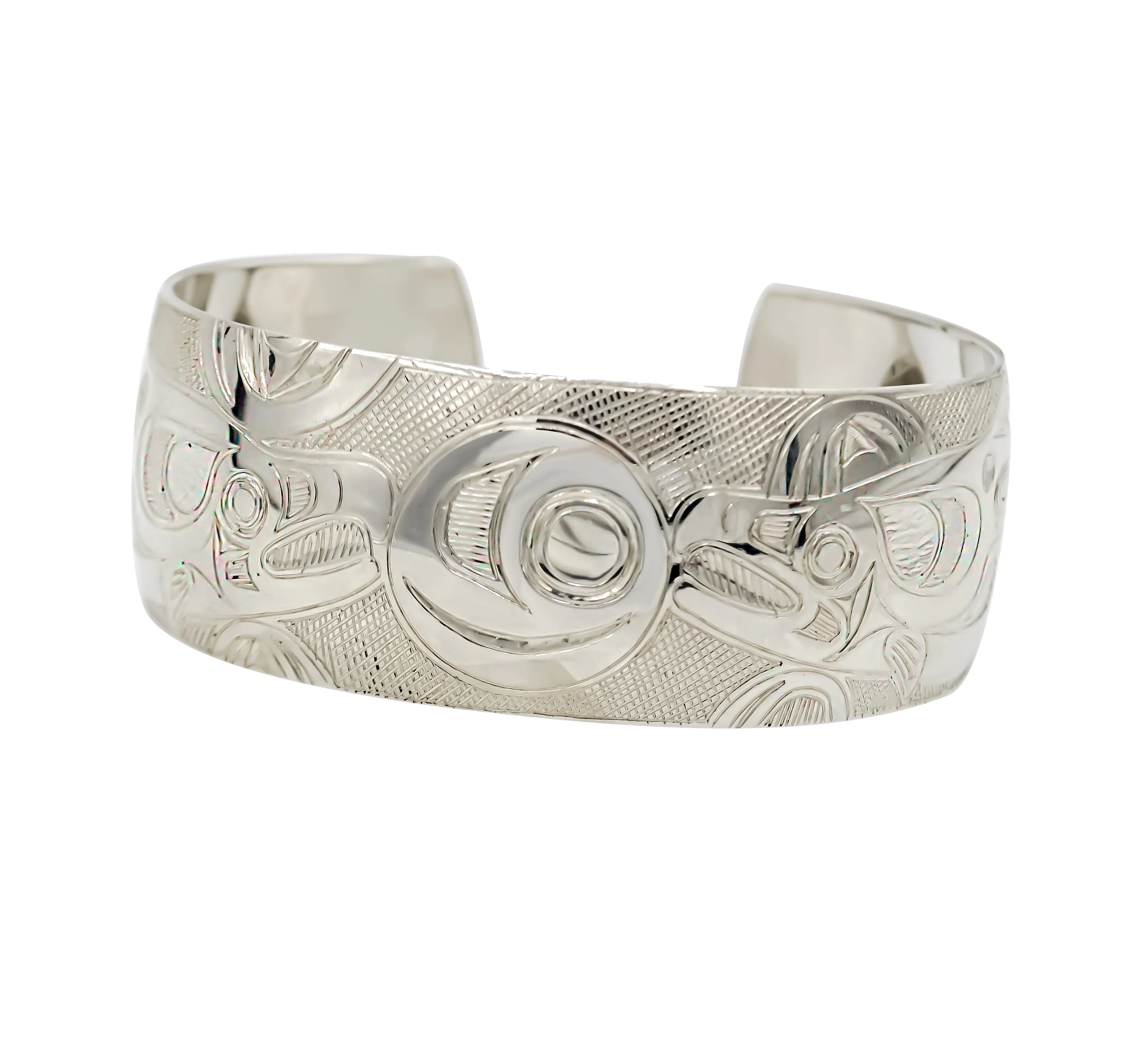 Salmon - Hand Engraved Sterling Silver Cuff Bracelet