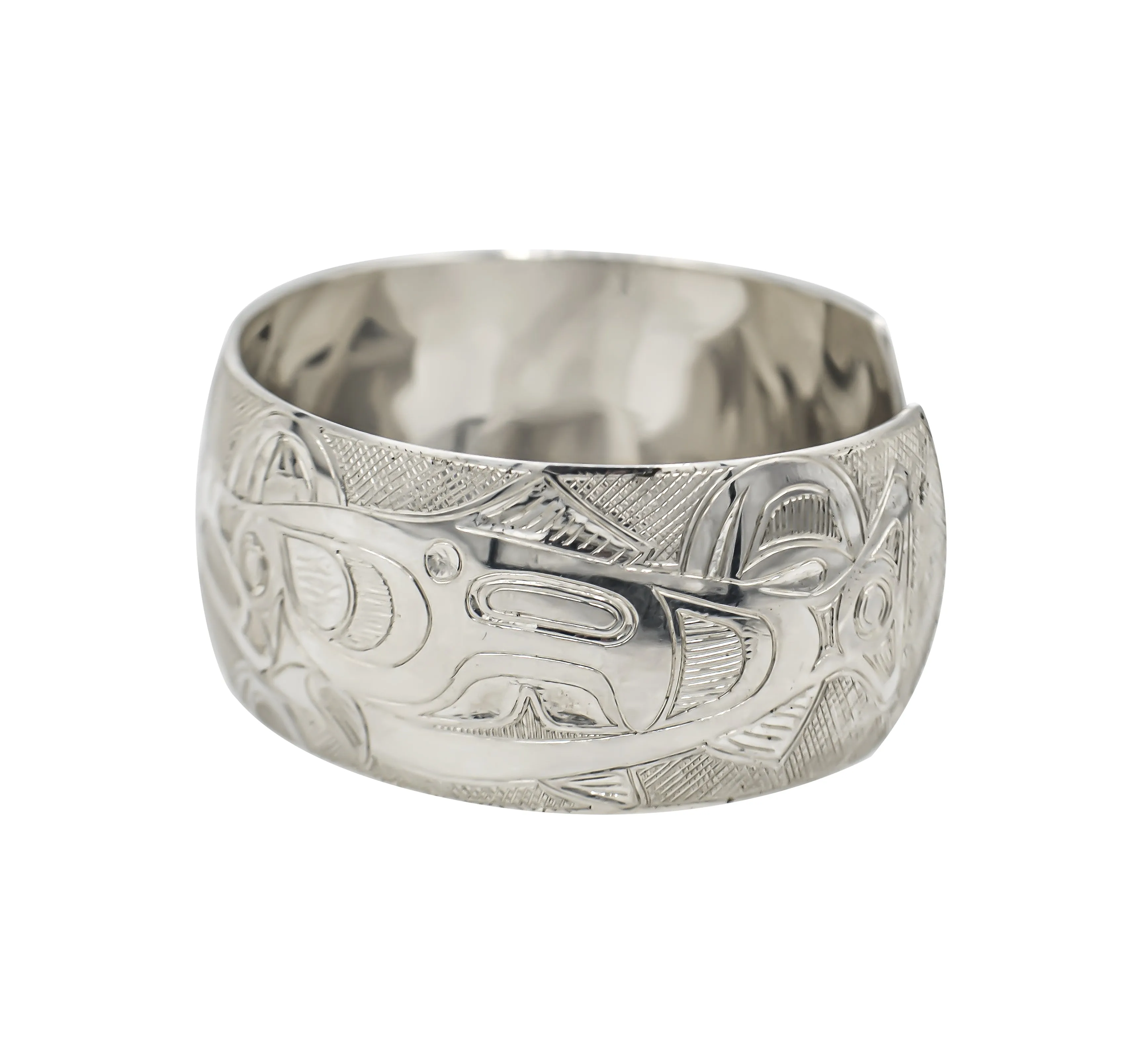 Salmon - Hand Engraved Sterling Silver Cuff Bracelet