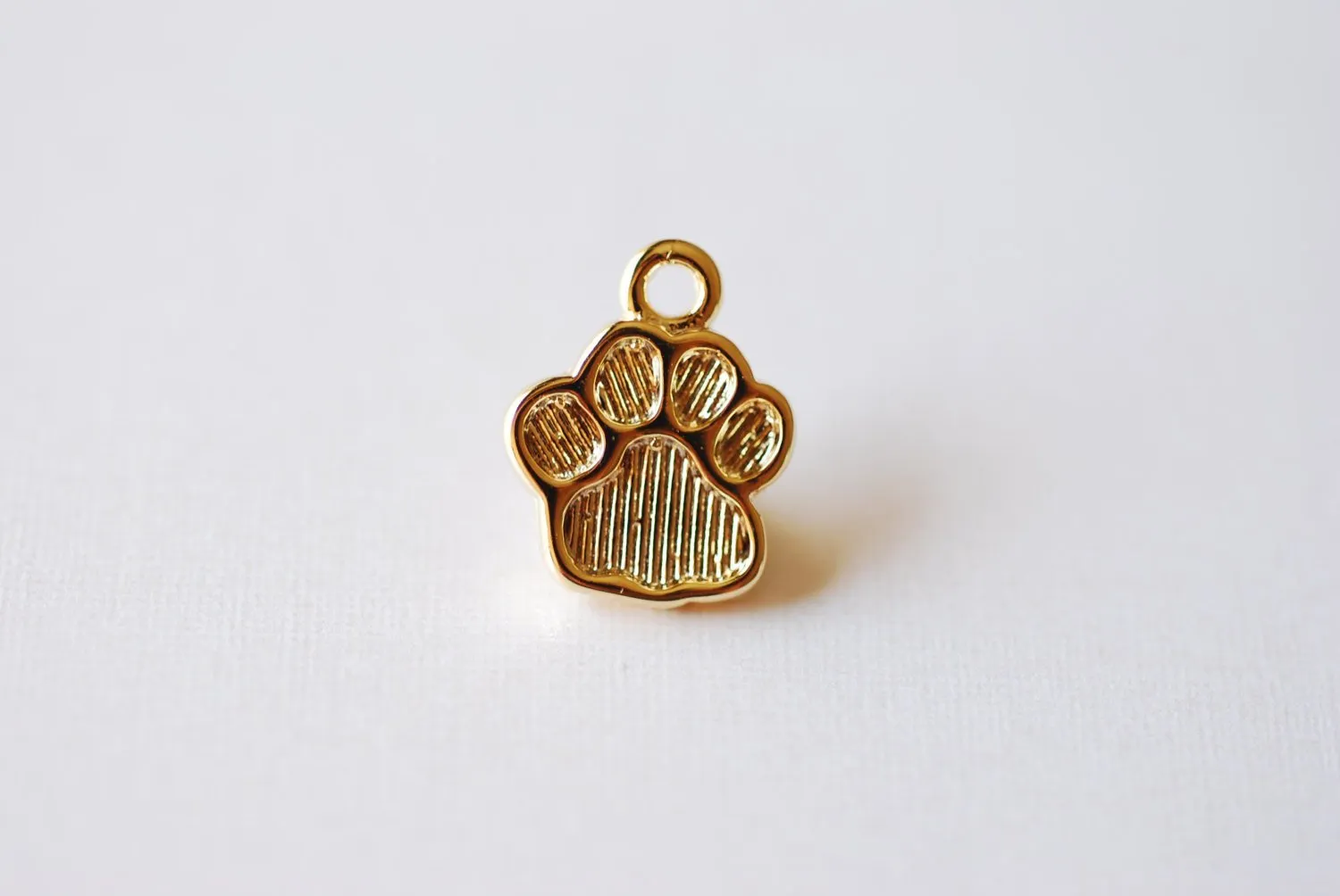 Shiny Vermeil Gold Dog Paw Foot Print Charm- 18k gold plated over sterling silver dog paw, gold doggy paw charm pendant, gold dog tag, 206