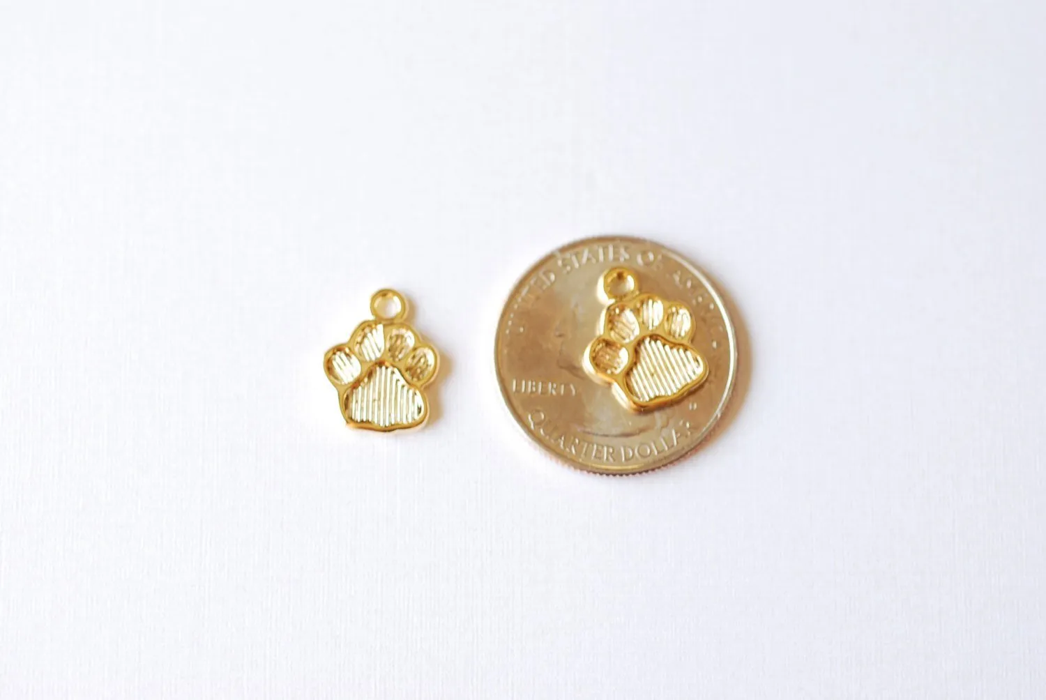 Shiny Vermeil Gold Dog Paw Foot Print Charm- 18k gold plated over sterling silver dog paw, gold doggy paw charm pendant, gold dog tag, 206