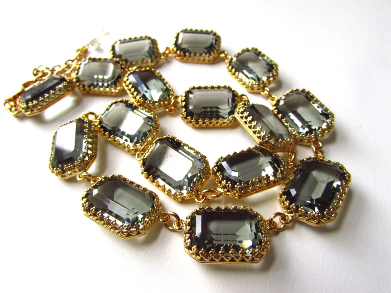 Slate Grey Riviere Necklace - Swarovski Crown Large Octagon