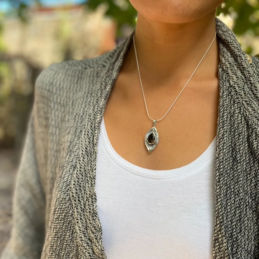 Smoky Quartz Seed Pod Design Pendant - Zari