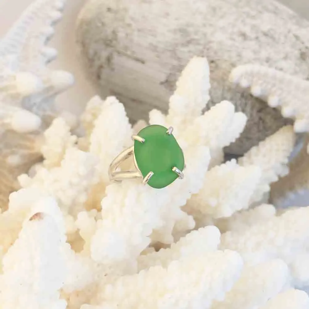 Soft Spring Green Sea Glass Ring Sterling Silver Size 8 | #1518