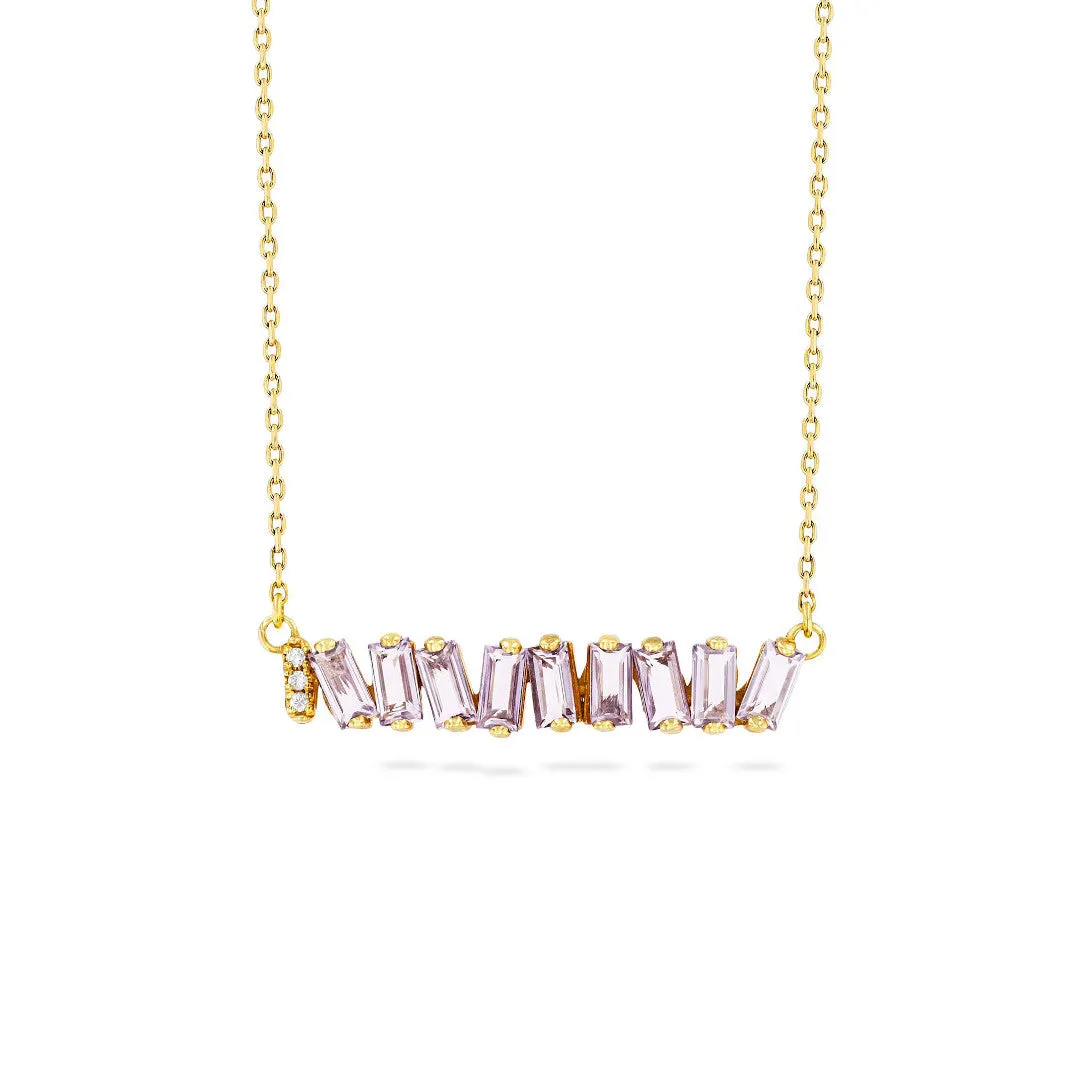 Suzanne Kalan 14k Yellow Gold Hallie Fireworks Setting Baguette Bar Necklace