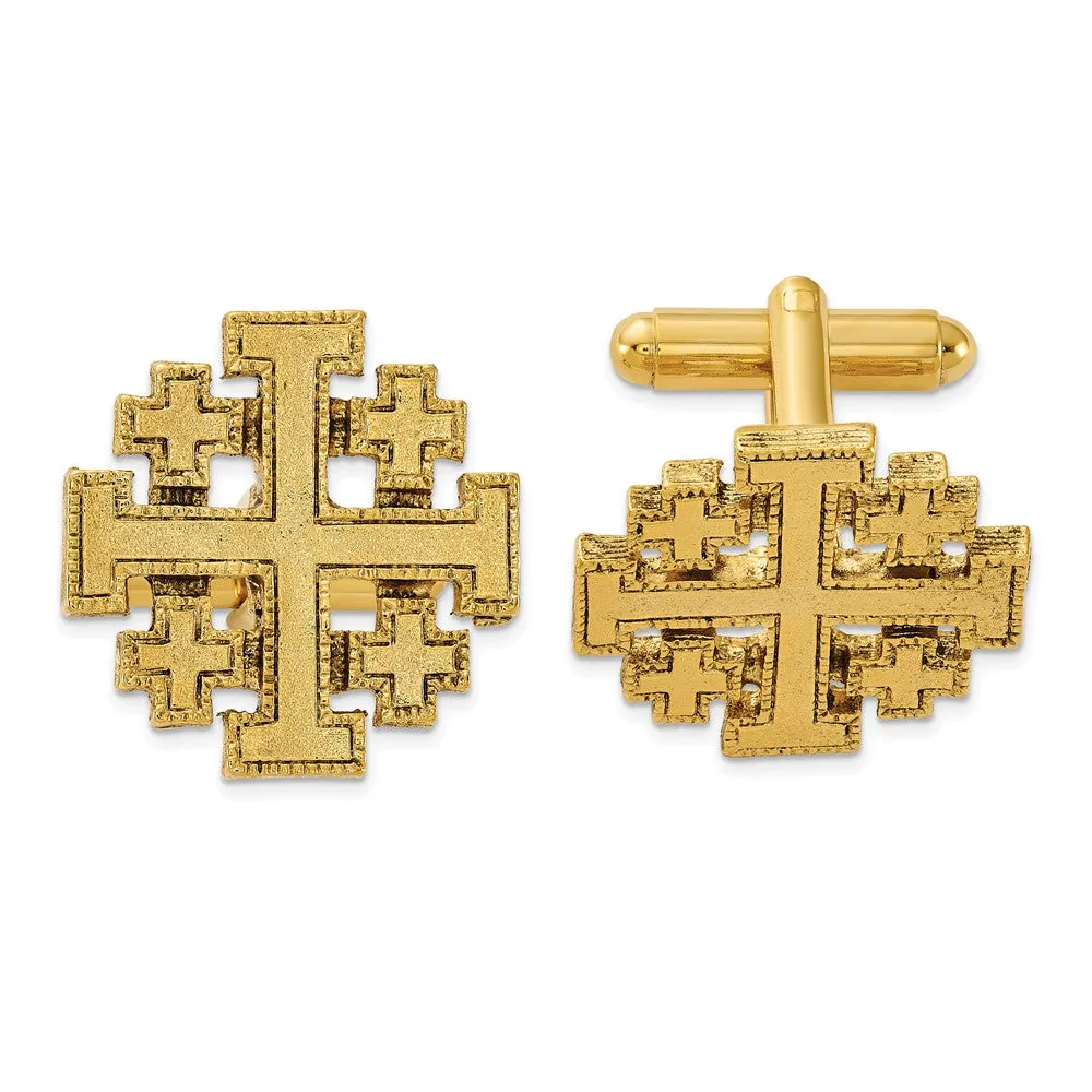 Symbols of Faith Gold-tone Jerusalem Cross Cuff Links