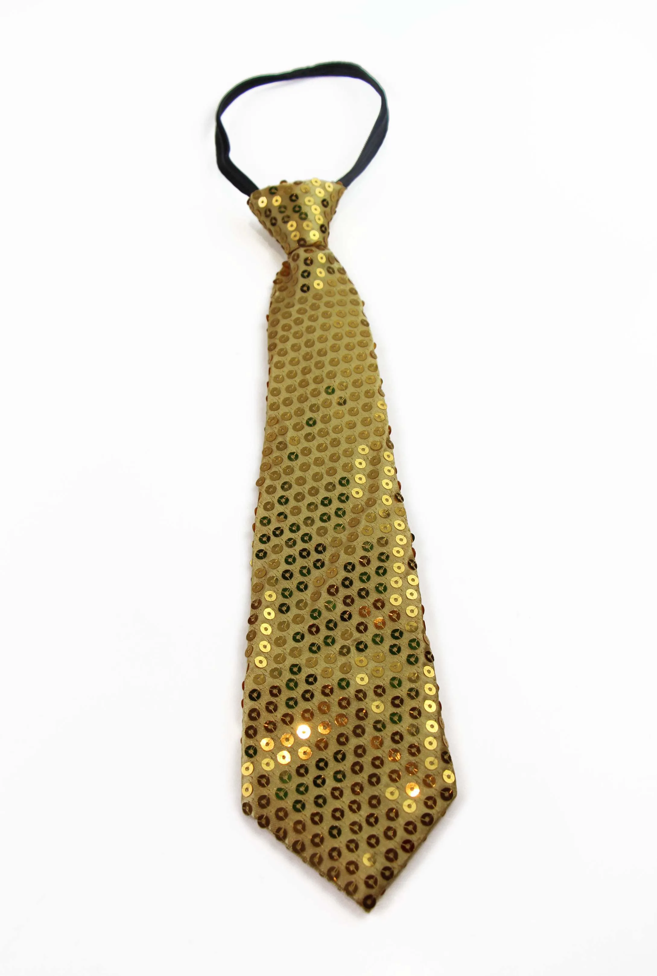 Teen Boys Kids Yellow Gold Sequin Elastic Neck Tie