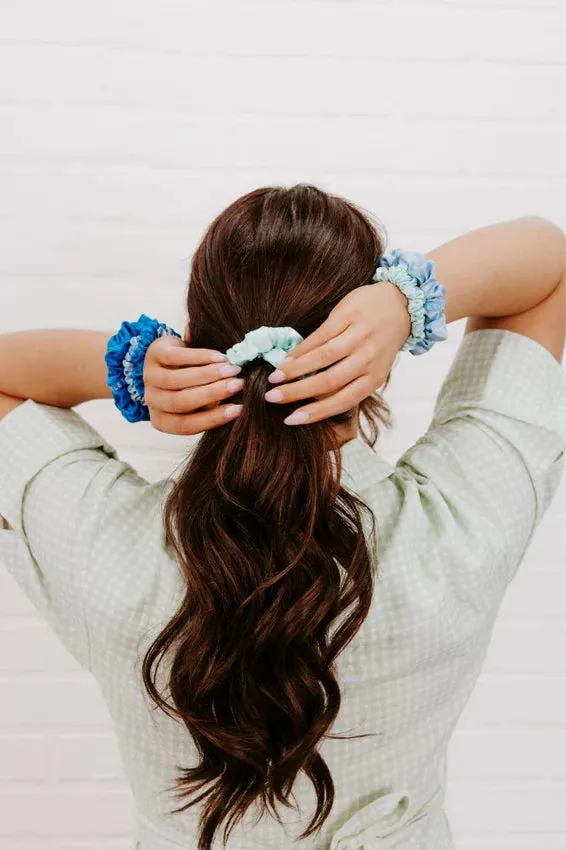 Teleties Silk Scrunchies - Small Band Pack of 3 - Blue My Mind