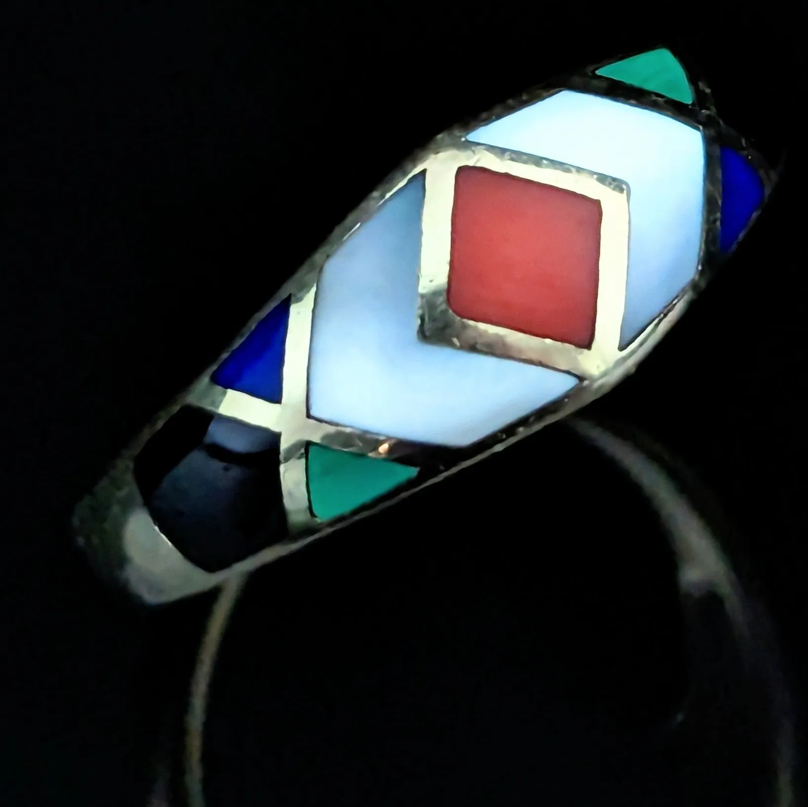 The Calgary - Asch Grossbardt Estate Inlay 14k Gold Band Coral MOP Onyx Malachite Lapis Lazuli