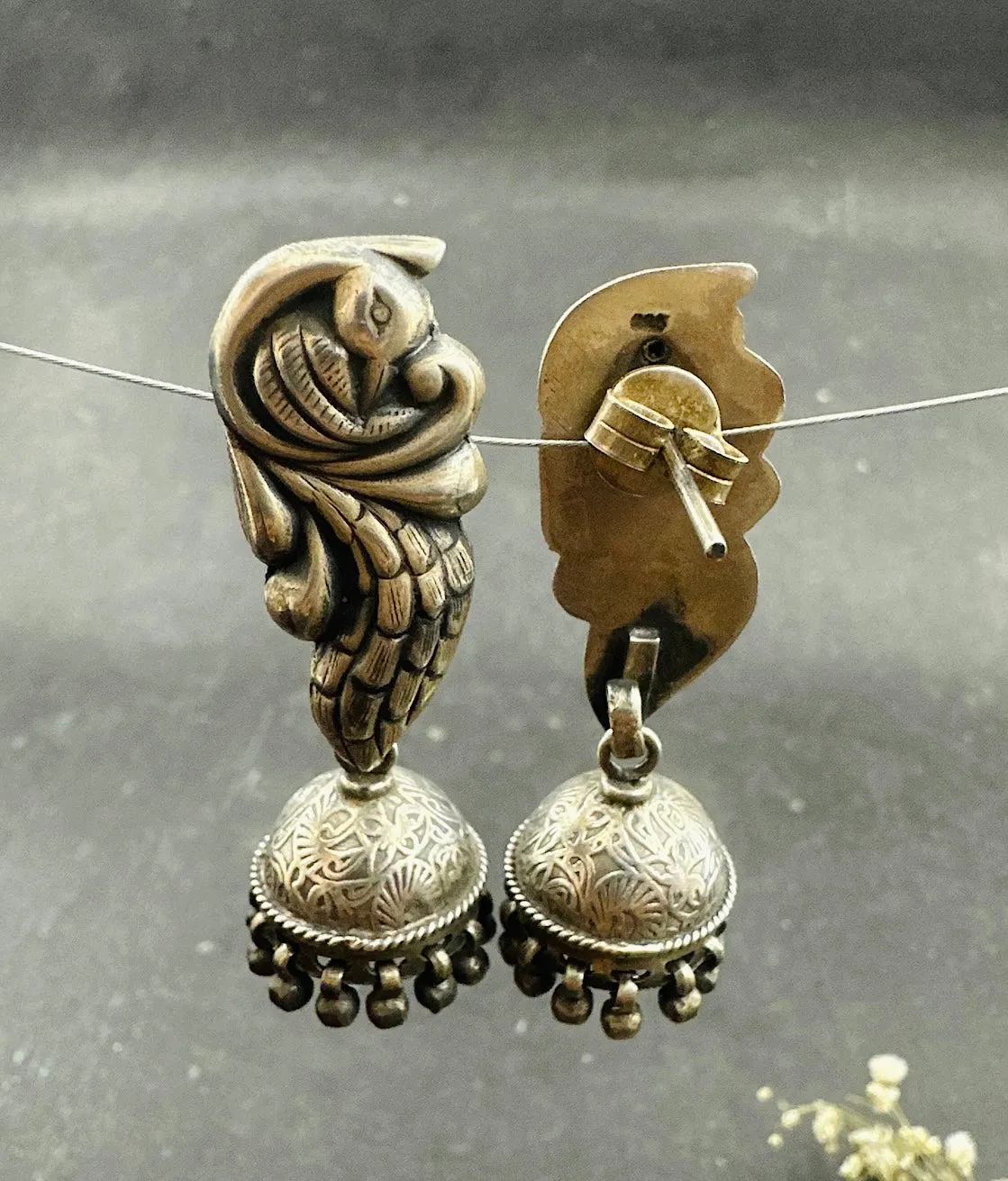 The Vintage Silver Peacock Jhumkas