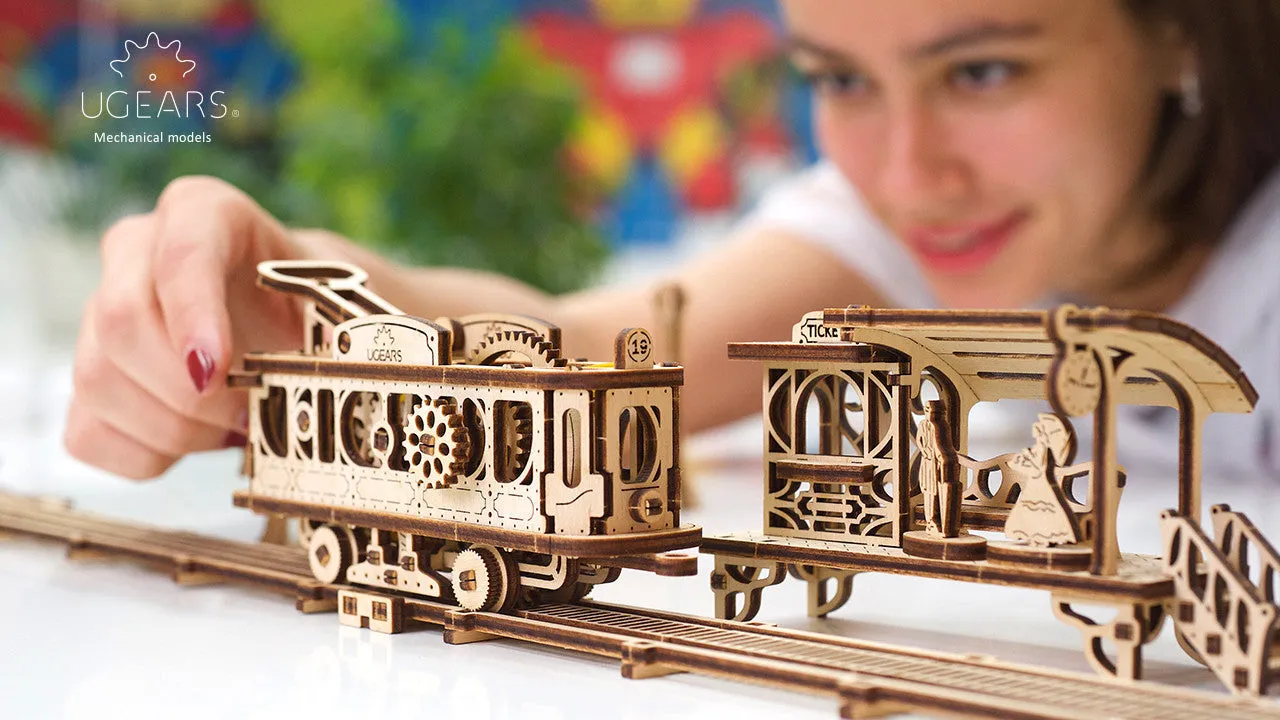 Ugears Mechanical Town Series  - Tram Line Model ★Mechanical 3D Puzzle Kit Model Toys Gift Present Birthday Xmas Christmas Kids Adults