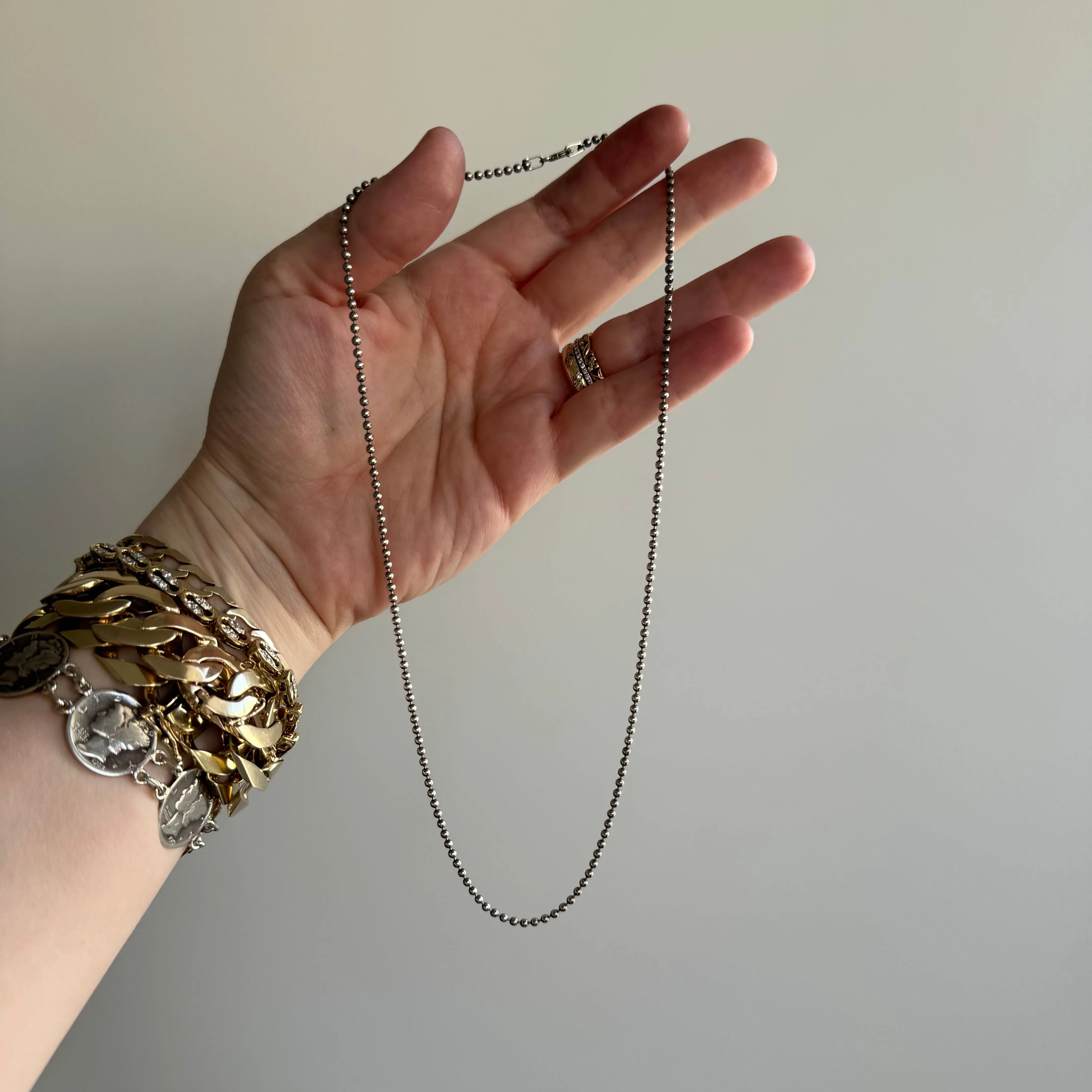 V I N T A G E // classic ball bead / sterling silver ball bead necklace chain / 18