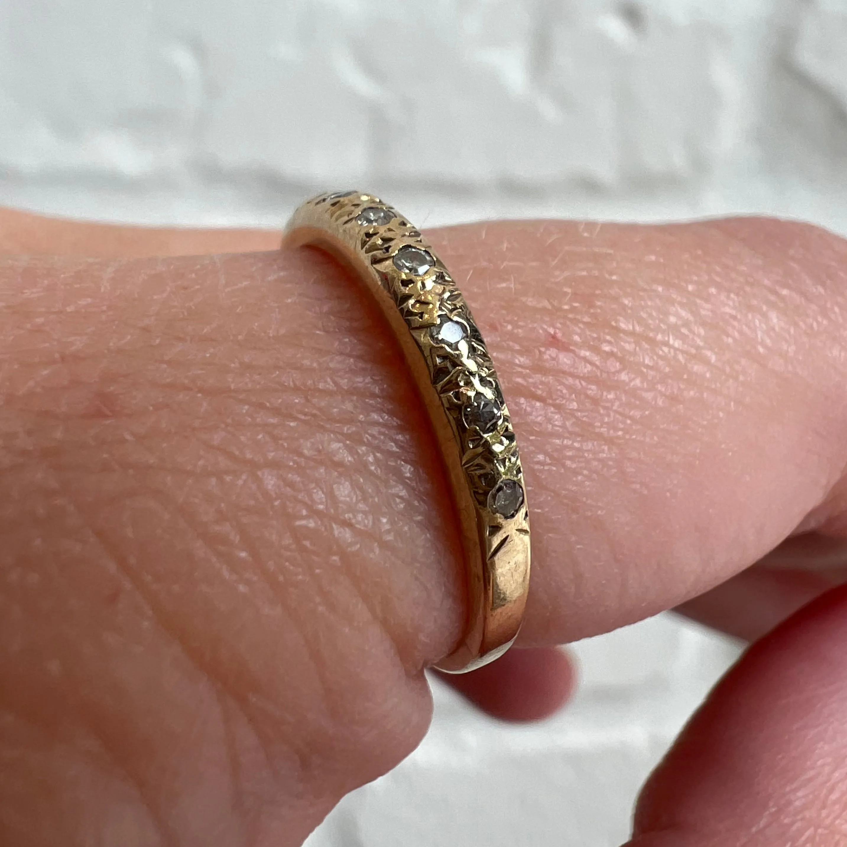 V I N T A G E // sparkle spray / solid 9k yellow gold diamond half eternity band / size 6.75