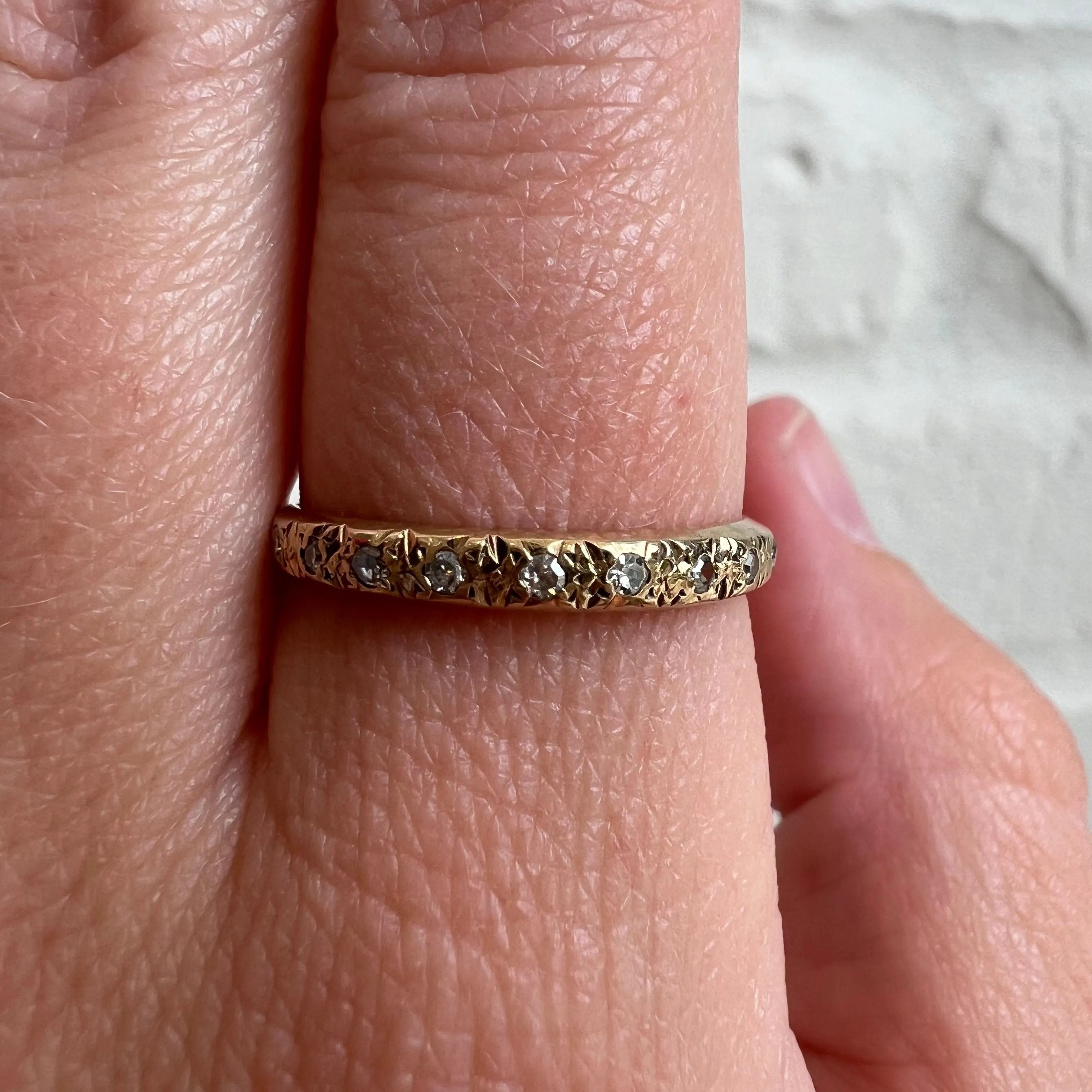 V I N T A G E // sparkle spray / solid 9k yellow gold diamond half eternity band / size 6.75