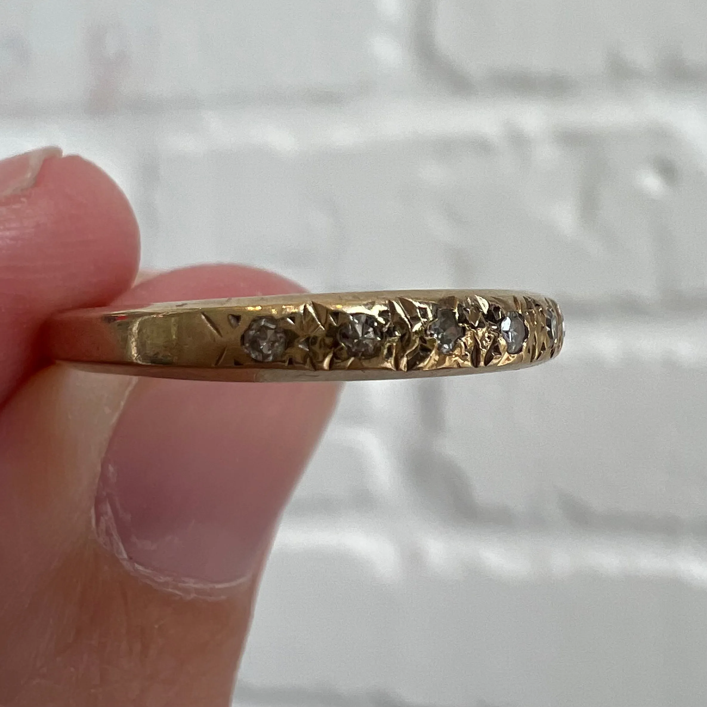 V I N T A G E // sparkle spray / solid 9k yellow gold diamond half eternity band / size 6.75