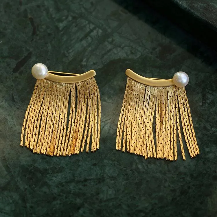 Vintage Tassel Wide Pearl Earrings