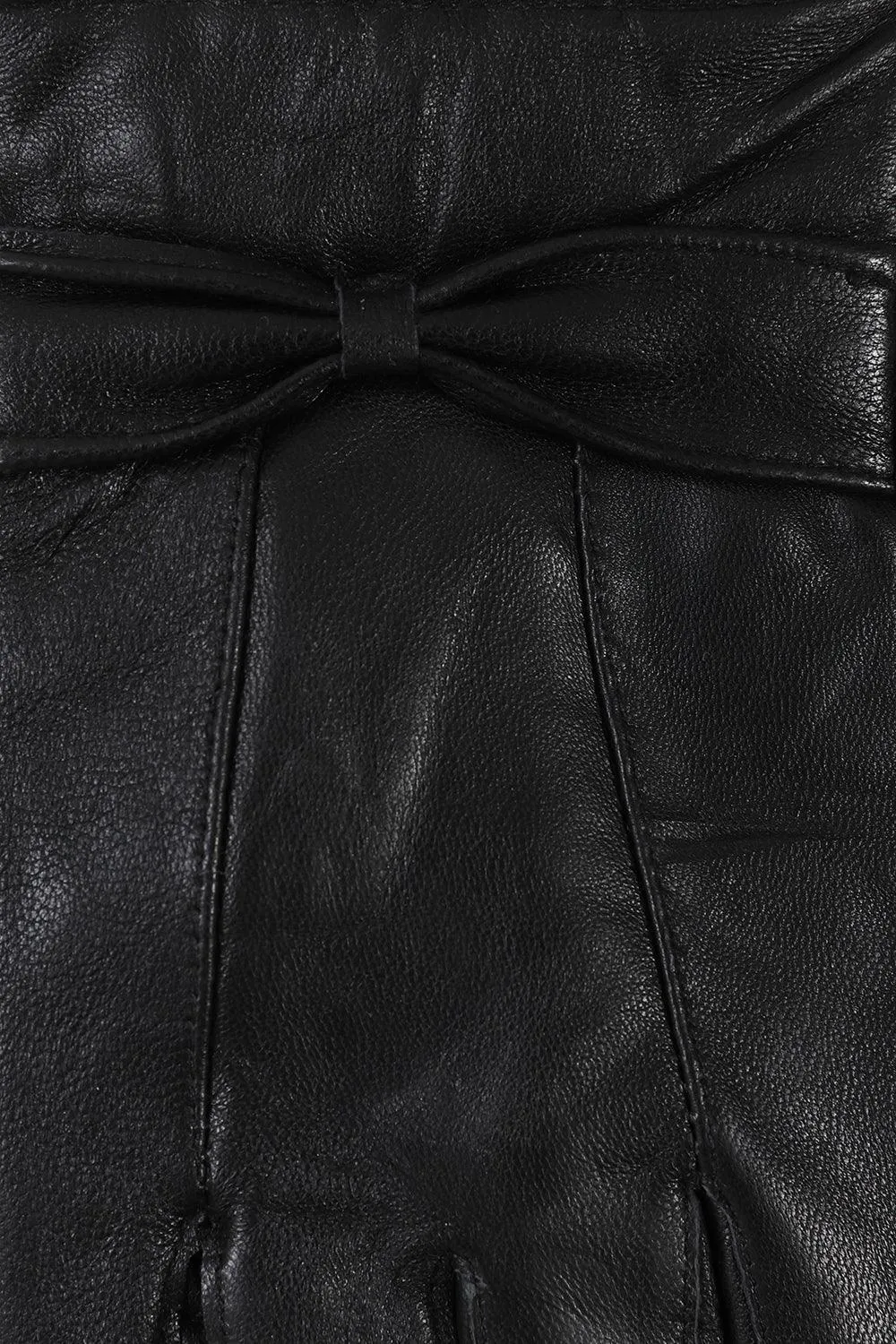 Women's Black Genuine Leather Gloves with Bow