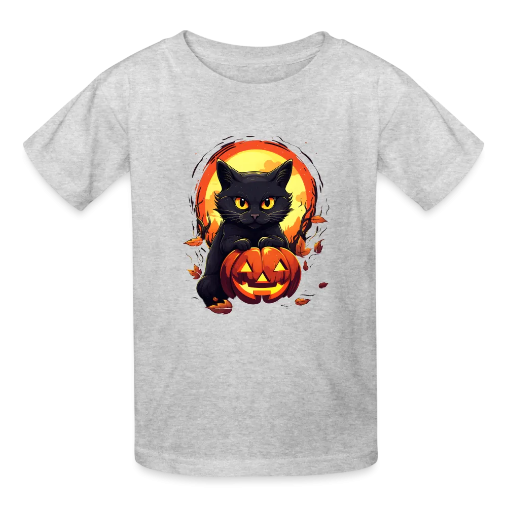 Youth 'Frightful Feline & Jack-O'-Lantern' Hanes Tagless Tee: The Spook-tacular Duo for Kids this Halloween