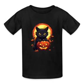 Youth 'Frightful Feline & Jack-O'-Lantern' Hanes Tagless Tee: The Spook-tacular Duo for Kids this Halloween