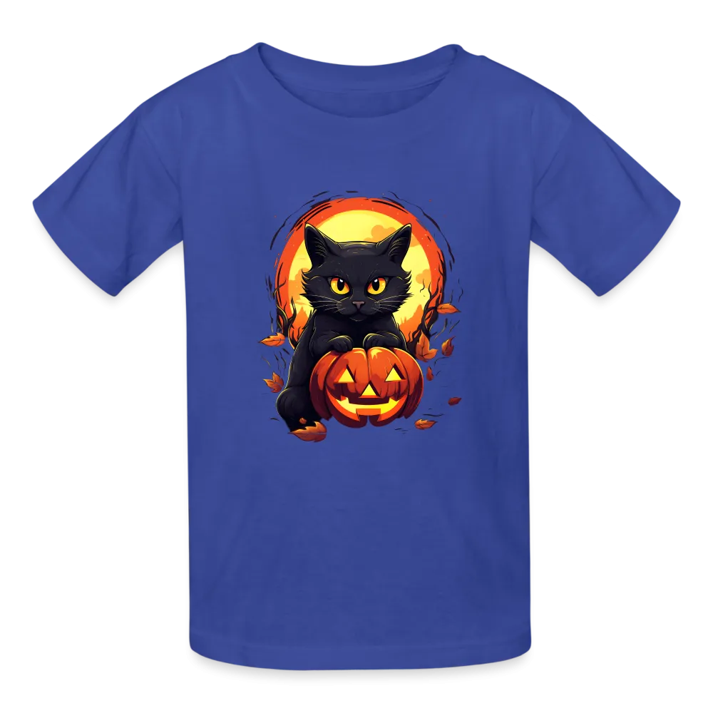 Youth 'Frightful Feline & Jack-O'-Lantern' Hanes Tagless Tee: The Spook-tacular Duo for Kids this Halloween