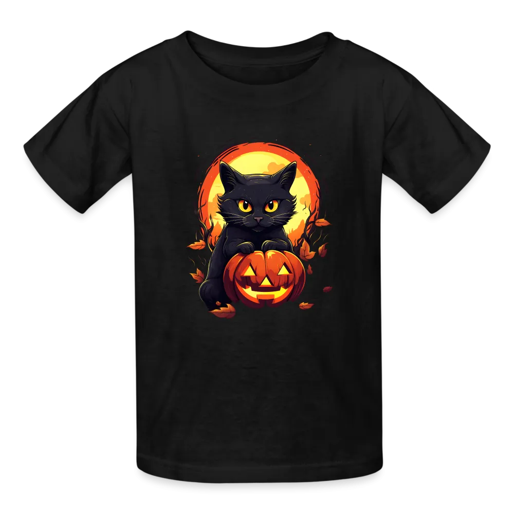 Youth 'Frightful Feline & Jack-O'-Lantern' Hanes Tagless Tee: The Spook-tacular Duo for Kids this Halloween