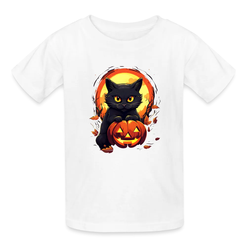 Youth 'Frightful Feline & Jack-O'-Lantern' Hanes Tagless Tee: The Spook-tacular Duo for Kids this Halloween