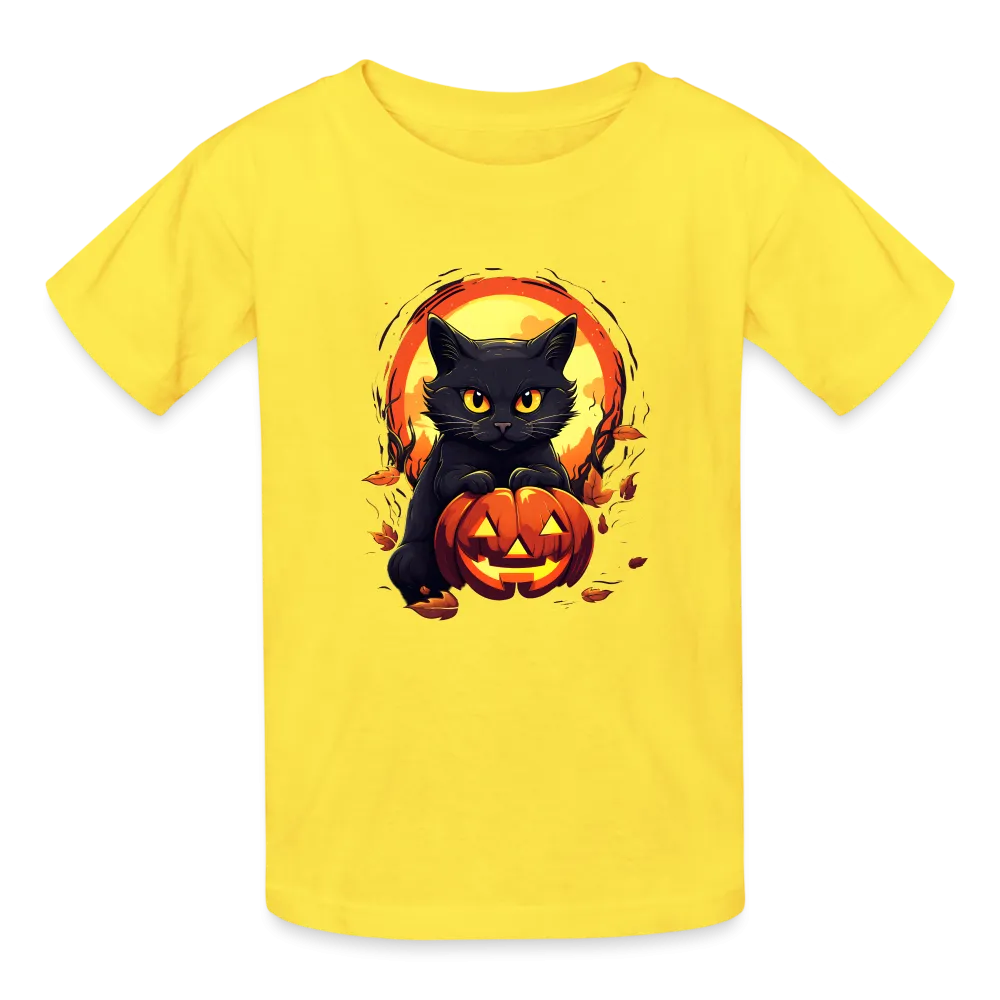 Youth 'Frightful Feline & Jack-O'-Lantern' Hanes Tagless Tee: The Spook-tacular Duo for Kids this Halloween