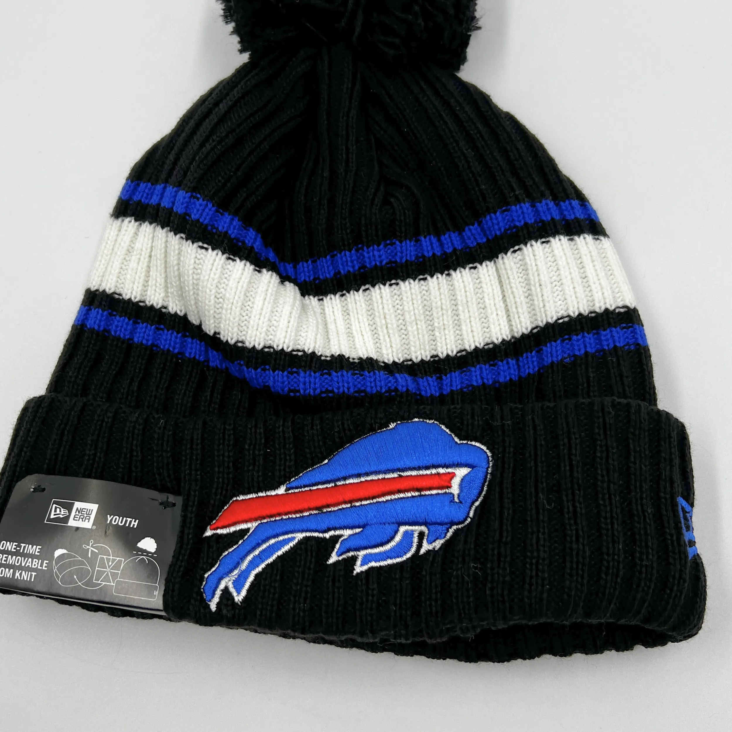 Youth New Era Buffalo Bills Black, White, & Royal Knit Hat