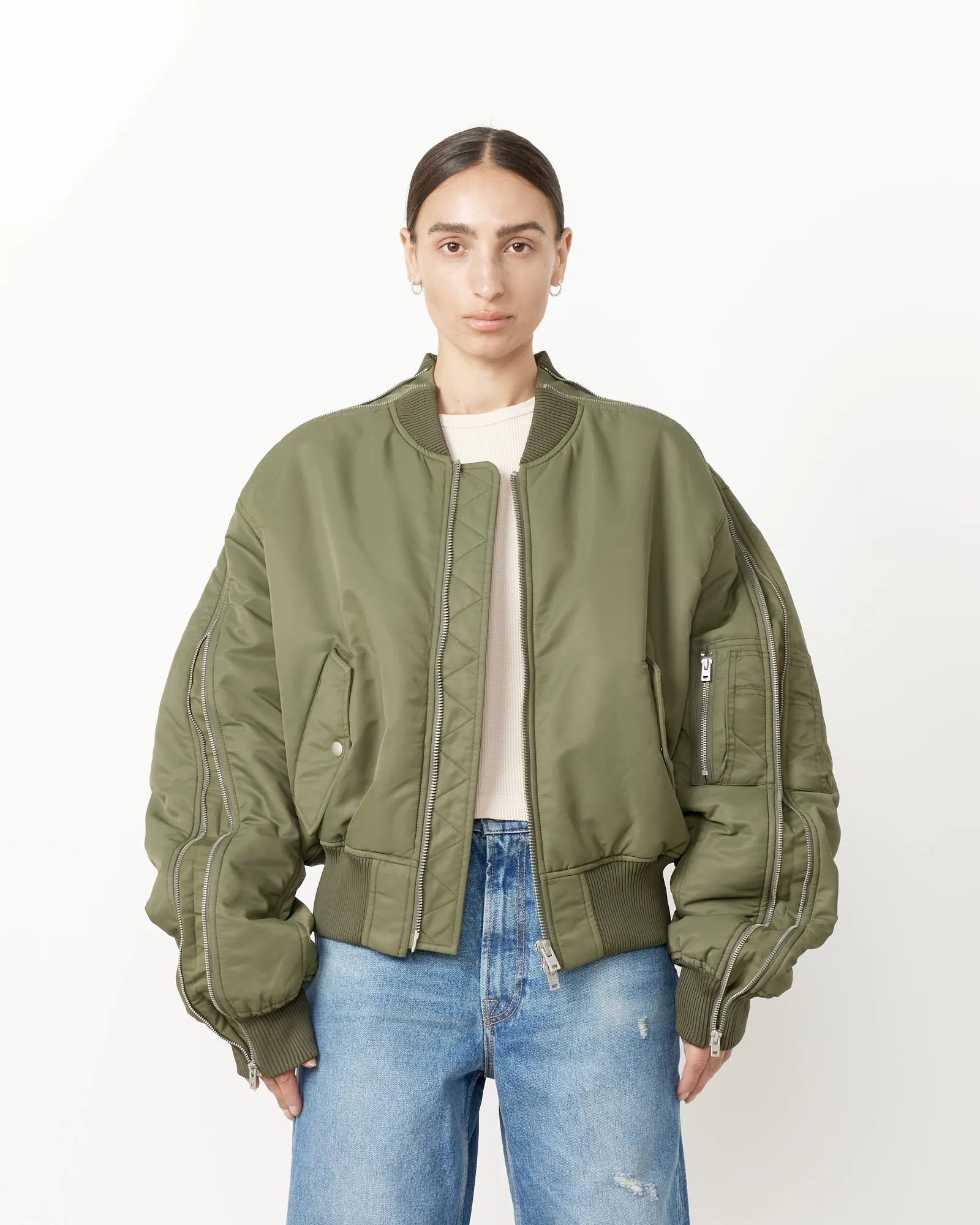 Zipped Bomber Jacket in Hunter Green